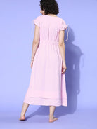 The Kaftan Company Dresses Pastel Pink Gathered Linen Lounge Dress
