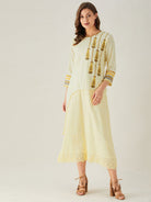 The Kaftan Company Dresses Pastel Yellow Schiffli and Embroidered Yoke Dress (Final Sale)