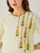 The Kaftan Company Dresses Pastel Yellow Schiffli and Embroidered Yoke Dress (Final Sale)