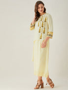 The Kaftan Company Dresses Pastel Yellow Schiffli and Embroidered Yoke Dress (Final Sale)