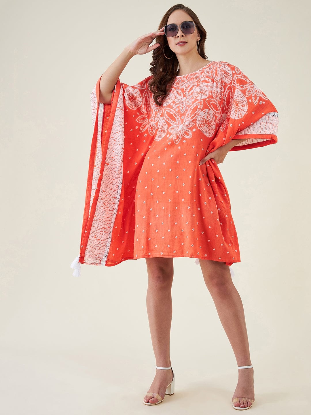 The Kaftan Company Dresses Peach Floral Shibori Tie-dye Kaftan Dress