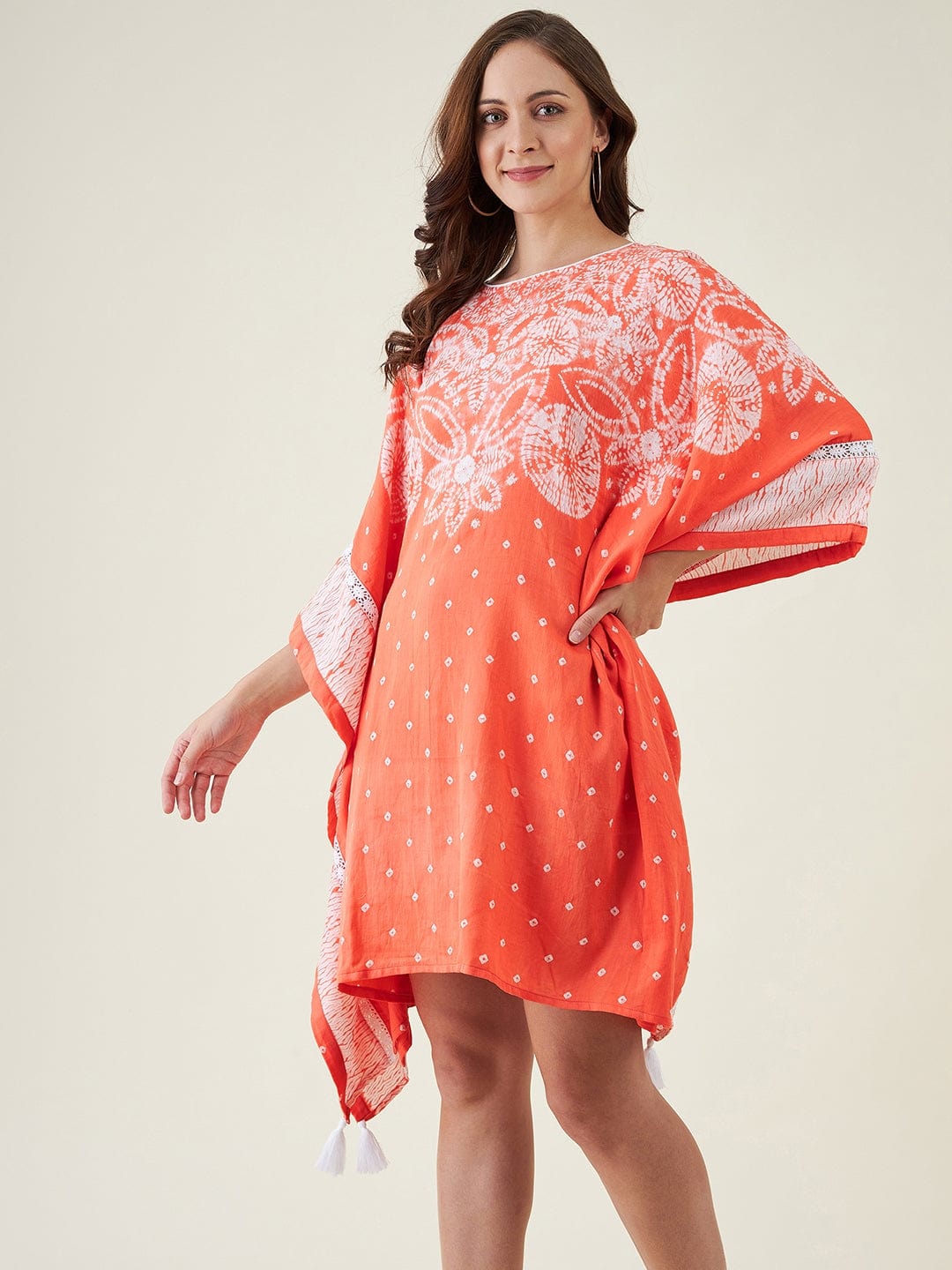 The Kaftan Company Dresses Peach Floral Shibori Tie-dye Kaftan Dress