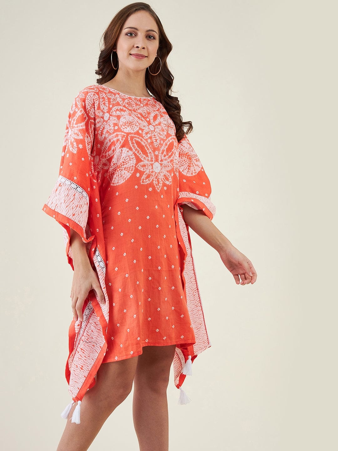The Kaftan Company Dresses Peach Floral Shibori Tie-dye Kaftan Dress