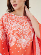 The Kaftan Company Dresses Peach Floral Shibori Tie-dye Kaftan Dress