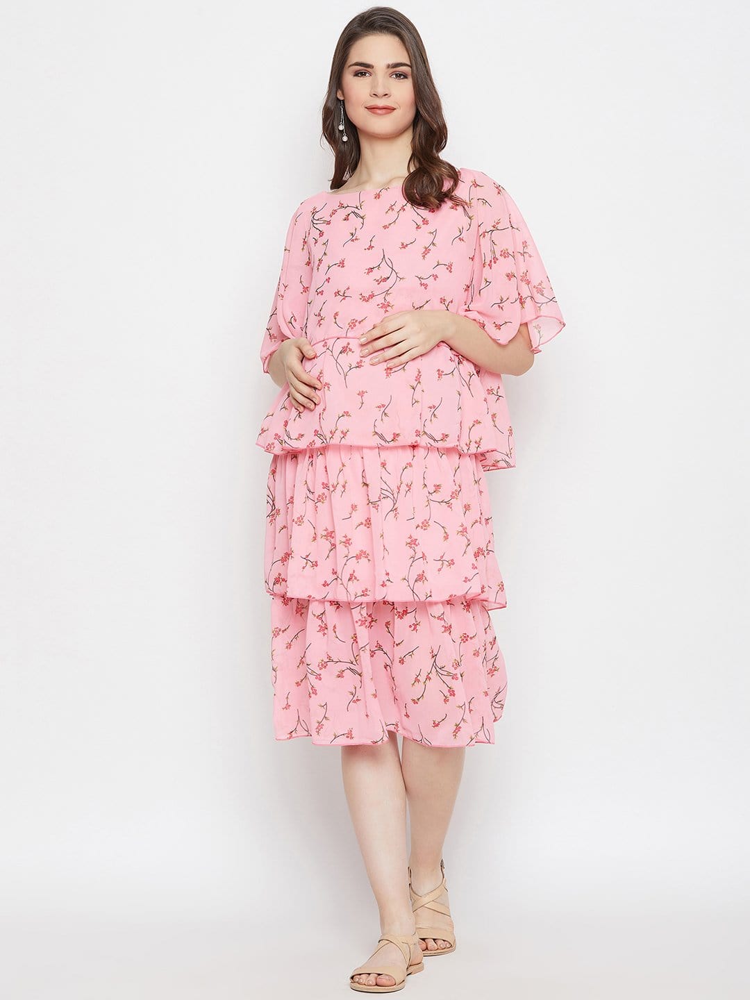 The Kaftan Company Dresses PINK FLORA LAYERED MATERNITY KAFTAN DRESS - (Final Sale)