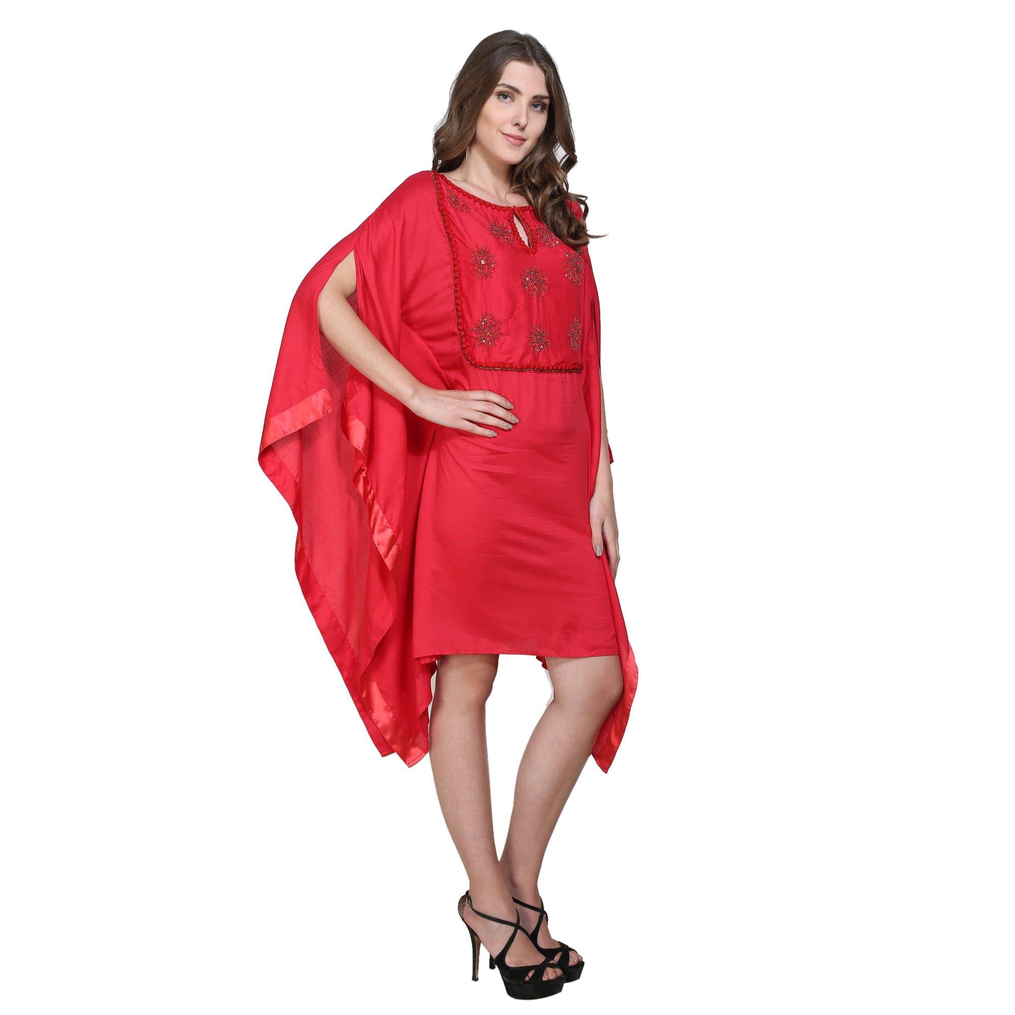 The Kaftan Company Dresses Red Hand Embellished Modal Kaftan Dress - (Clearance - Final Sale)