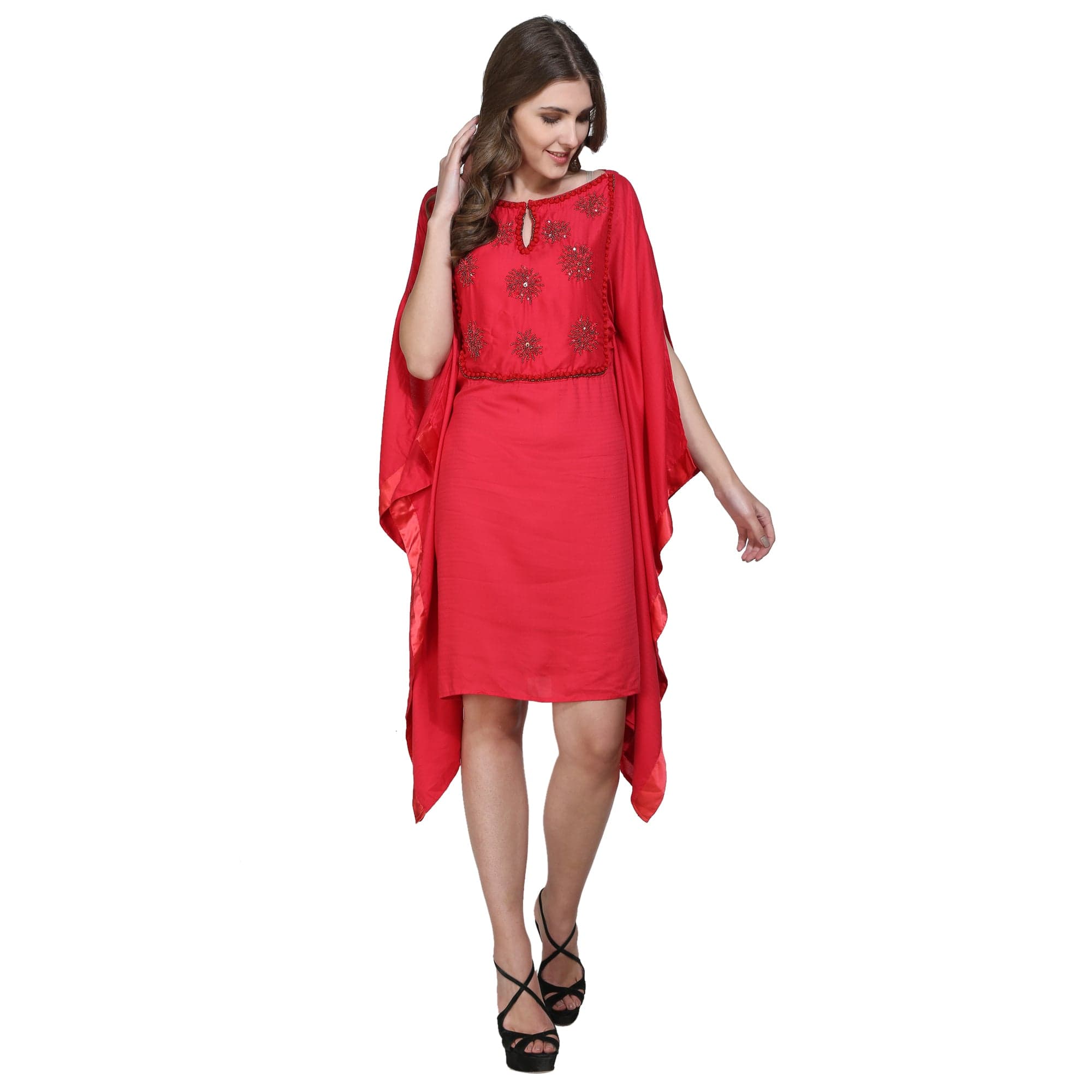 The Kaftan Company Dresses Red Hand Embellished Modal Kaftan Dress - (Clearance - Final Sale)