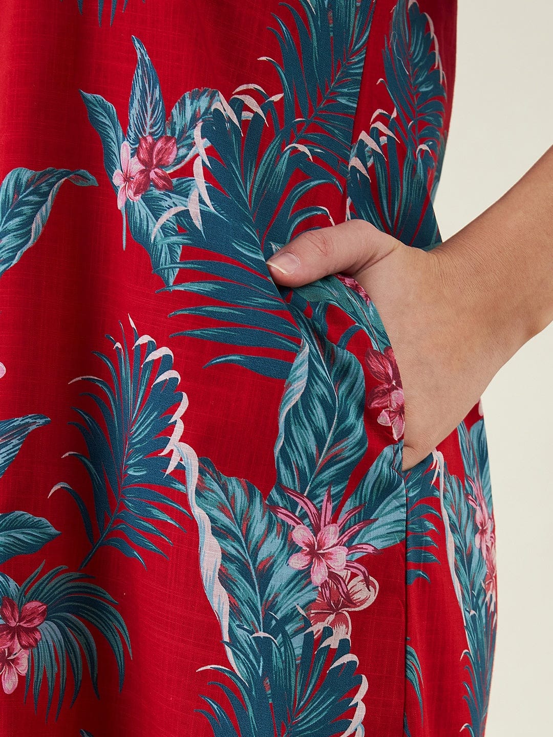 The Kaftan Company Dresses Red Tropical Paradise Casual Linen Dress
