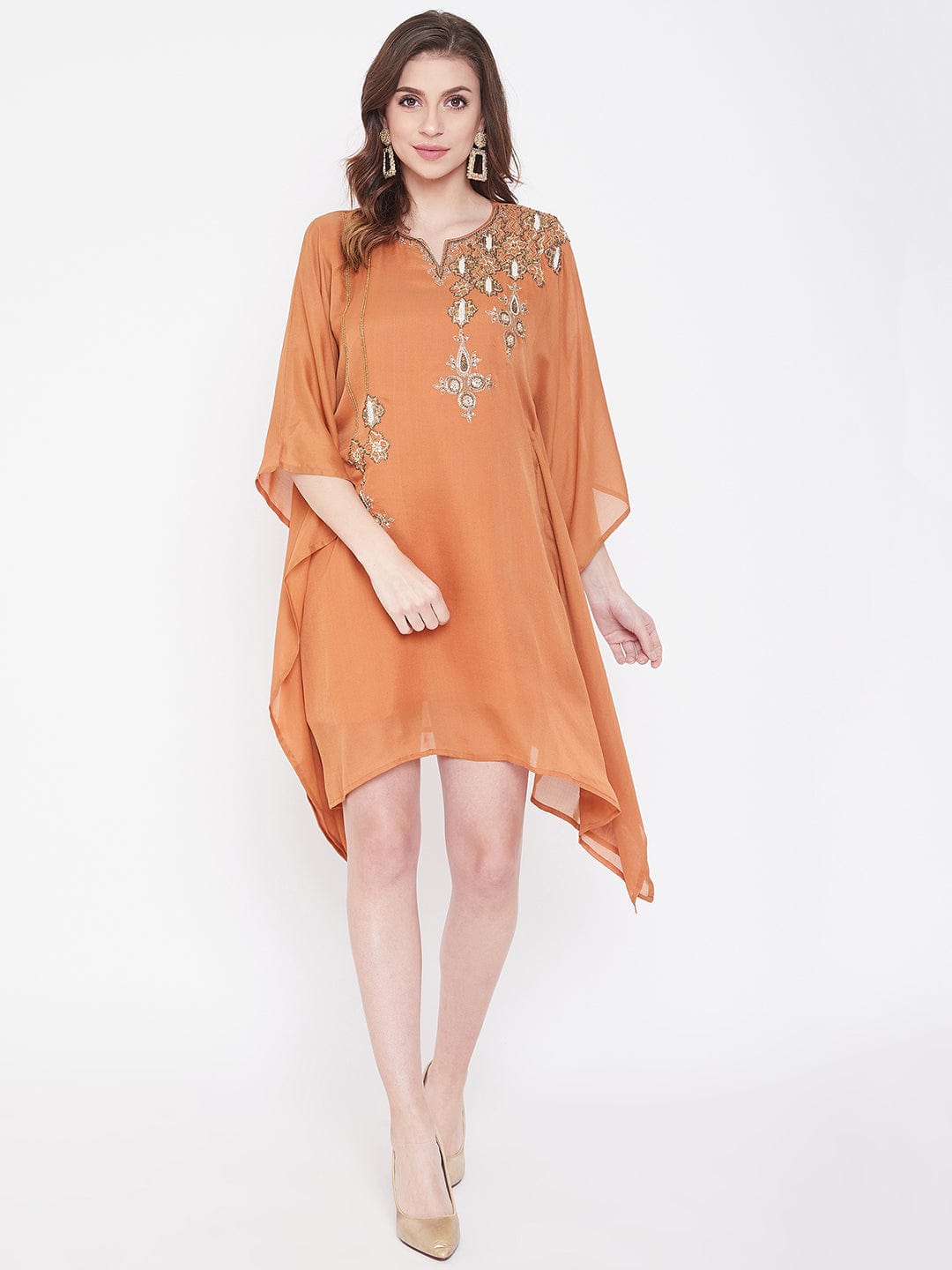 The Kaftan Company Dresses Rust Zari Embroidery Silk Kaftan