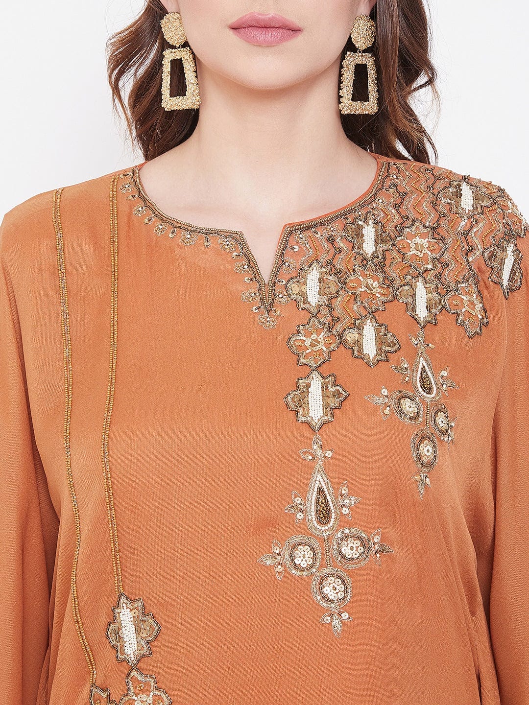The Kaftan Company Dresses Rust Zari Embroidery Silk Kaftan