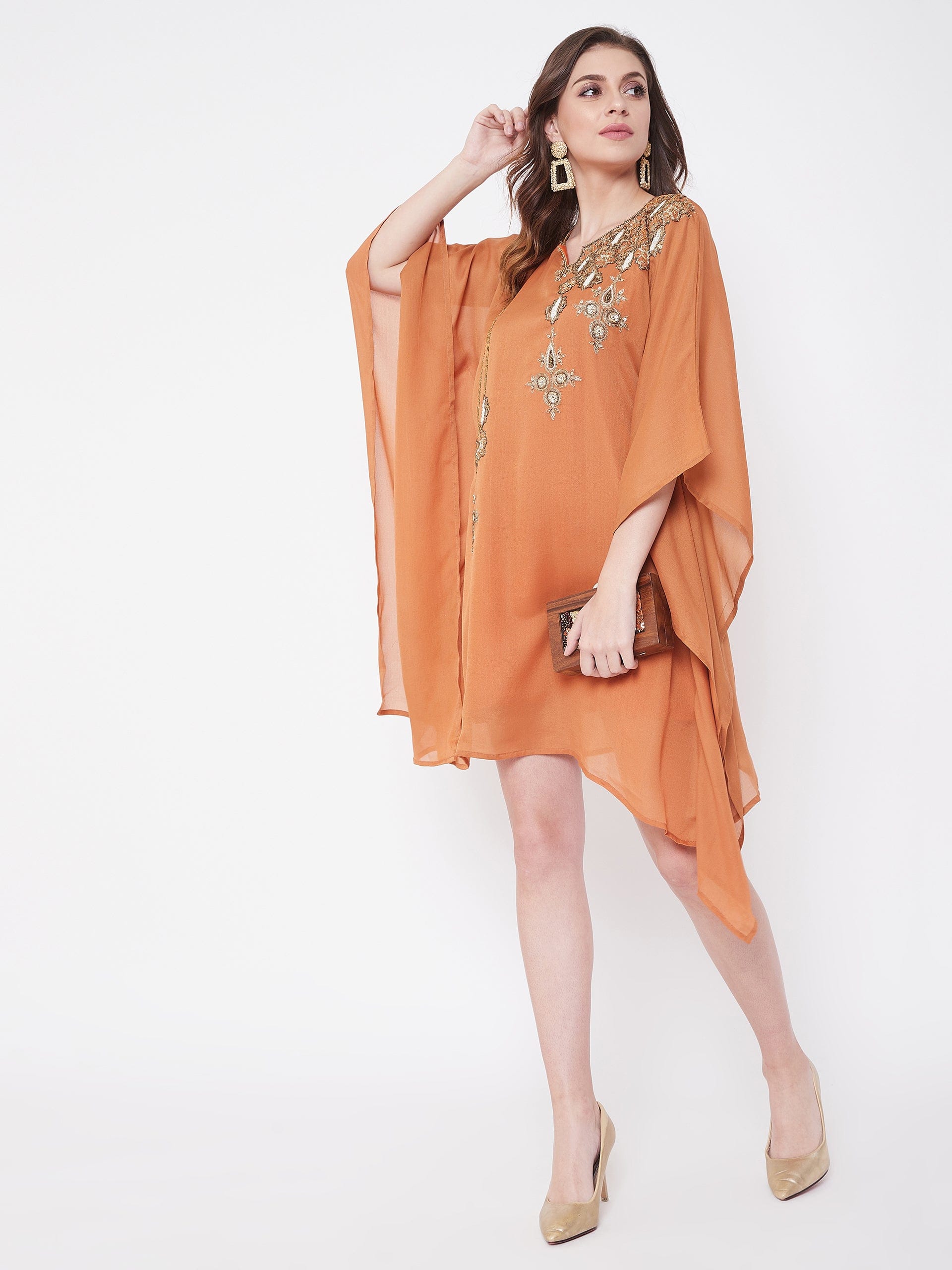 The Kaftan Company Dresses Rust Zari Embroidery Silk Kaftan