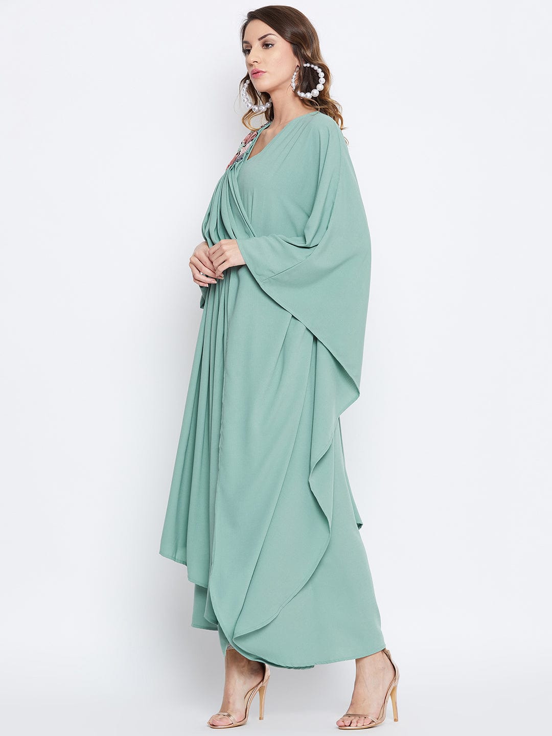 The Kaftan Company Dresses Sea Green Embellished Draped Kaftan (Final Sale)