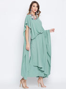 The Kaftan Company Dresses Sea Green Embellished Draped Kaftan (Final Sale)