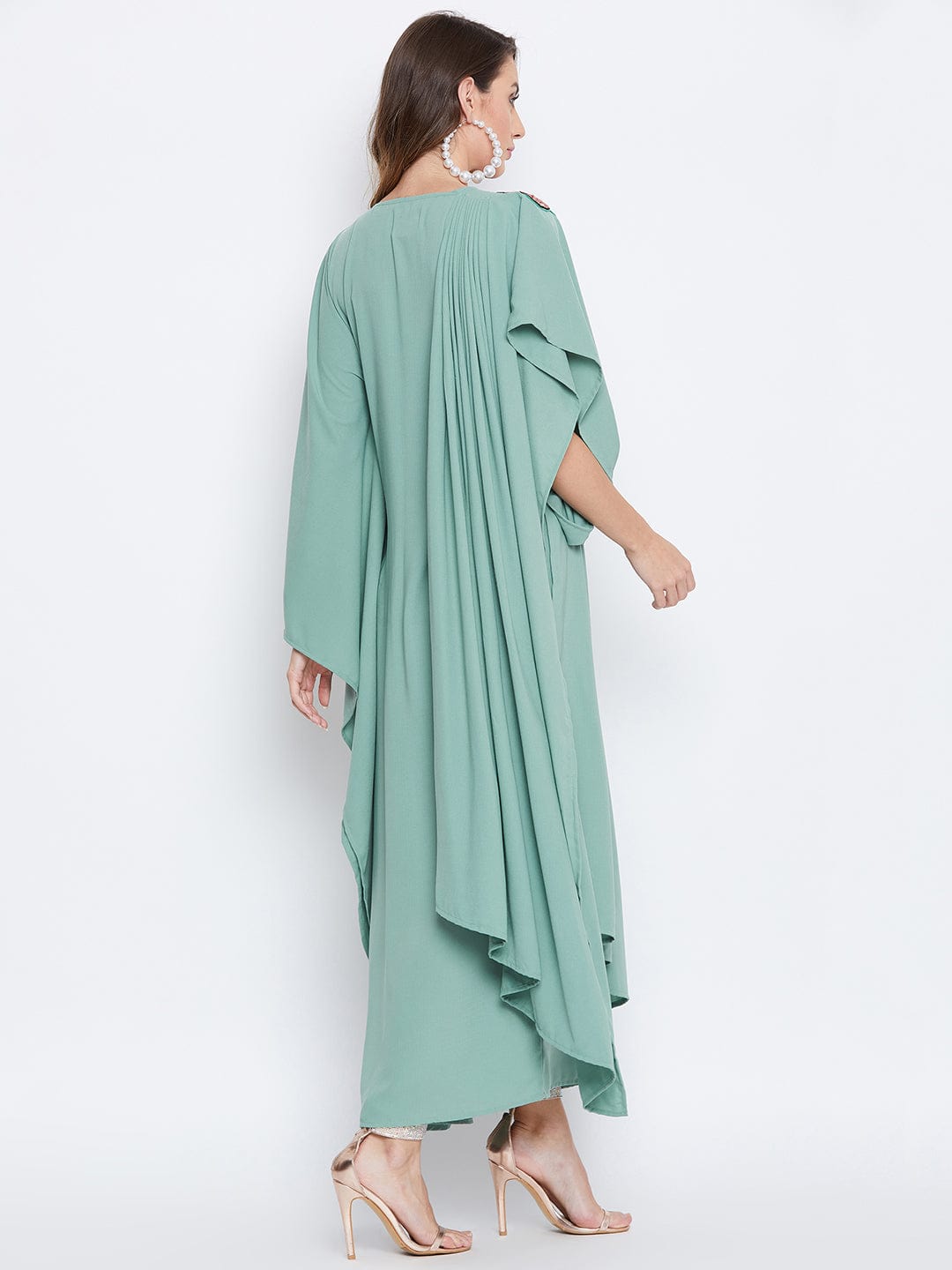 The Kaftan Company Dresses Sea Green Embellished Draped Kaftan (Final Sale)