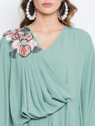 The Kaftan Company Dresses Sea Green Embellished Draped Kaftan (Final Sale)