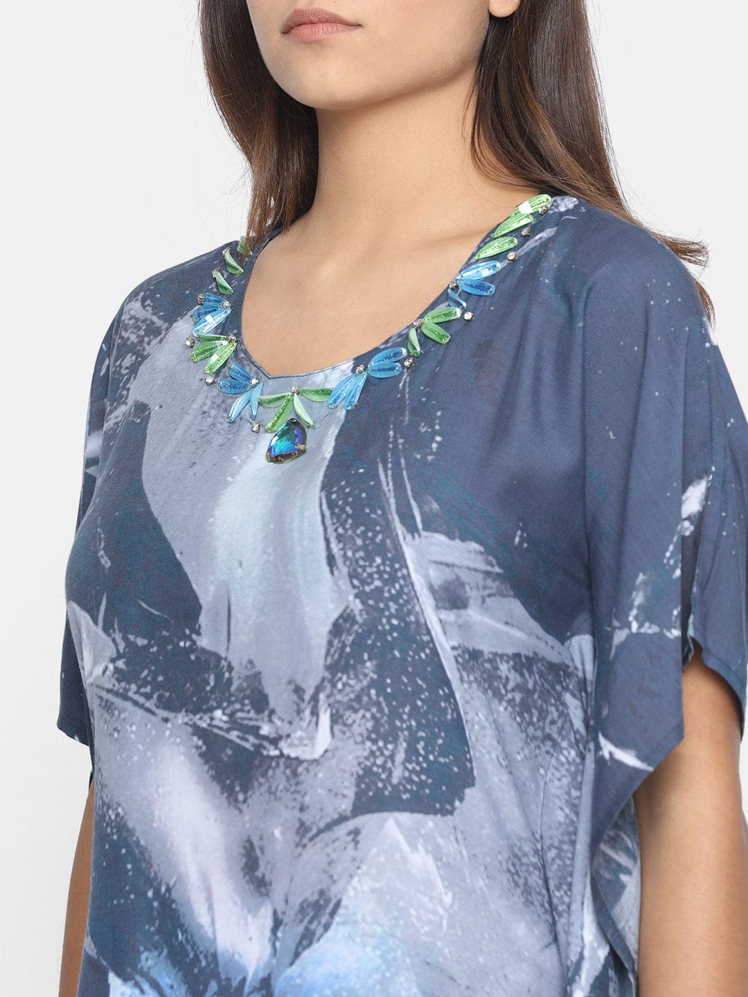 The Kaftan Company Dresses SMUDGED SKY EMBELLISHED KAFTAN DRESS - (Clearance - Final Sale)