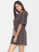 The Kaftan Company Dresses Women Taupe Checked Blouson Dress - (Clearance - Final Sale)