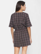 The Kaftan Company Dresses Women Taupe Checked Blouson Dress - (Clearance - Final Sale)