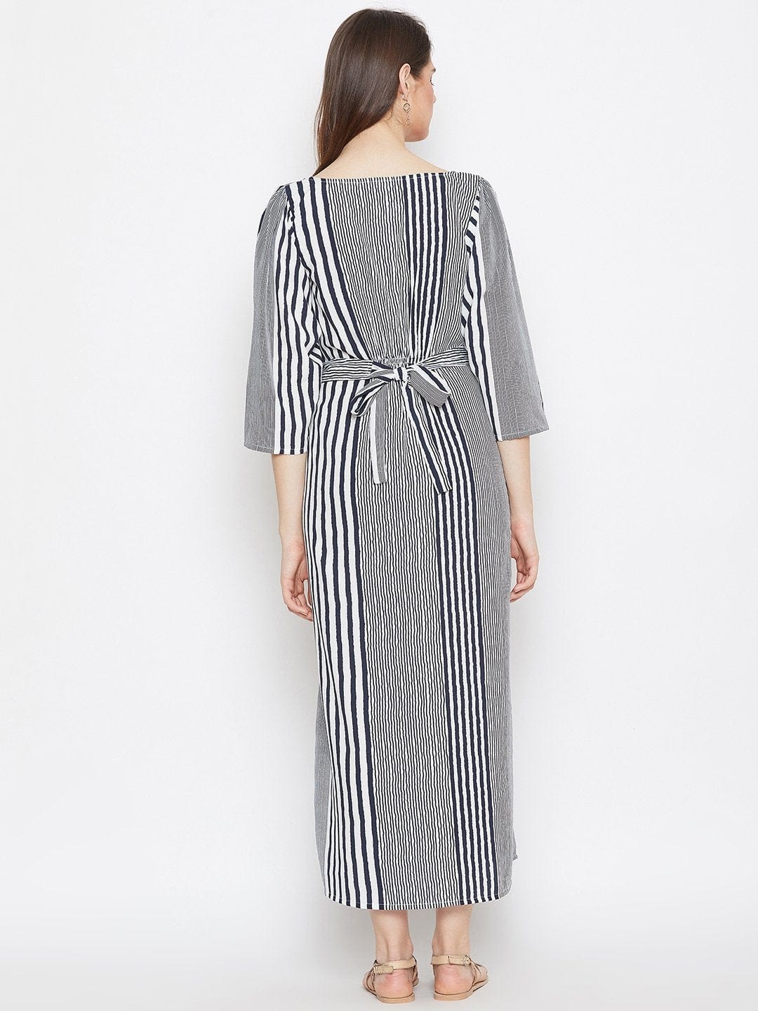 Women White Striped Fit and Flare Maternity Dress S Women White Striped Fit and Flare Maternity Dress S