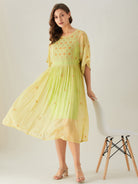 The Kaftan Company Dresses Yellow Chikankari Hand Embroidered Kaftan Dress