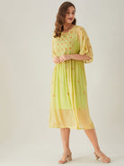 The Kaftan Company Dresses Yellow Chikankari Hand Embroidered Kaftan Dress
