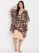 The Kaftan Company Gown Set Brown Animal Print Kaftan Coverup with Slip - (Clearance - Final Sale)