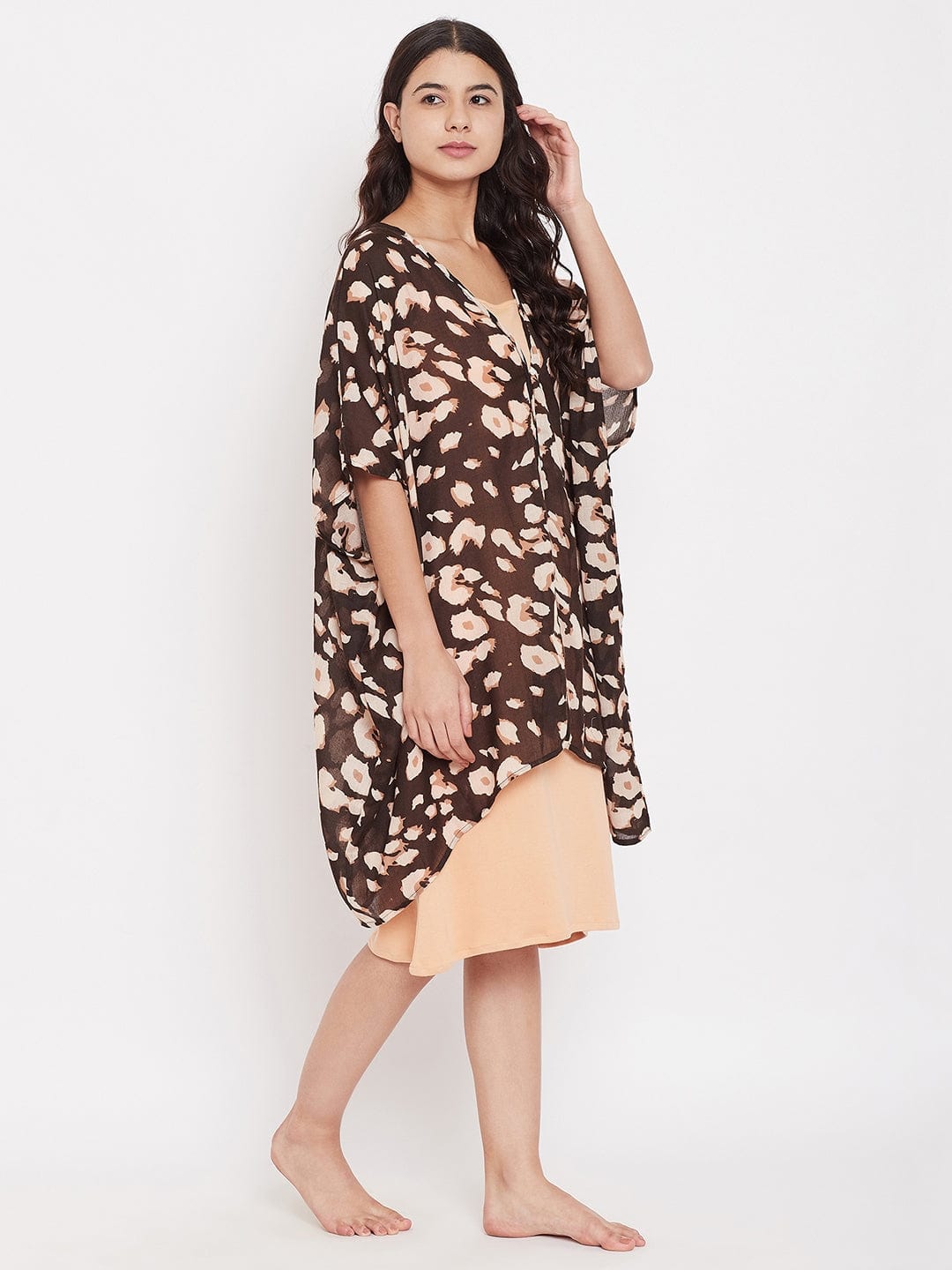 The Kaftan Company Gown Set Brown Animal Print Kaftan Coverup with Slip - (Clearance - Final Sale)