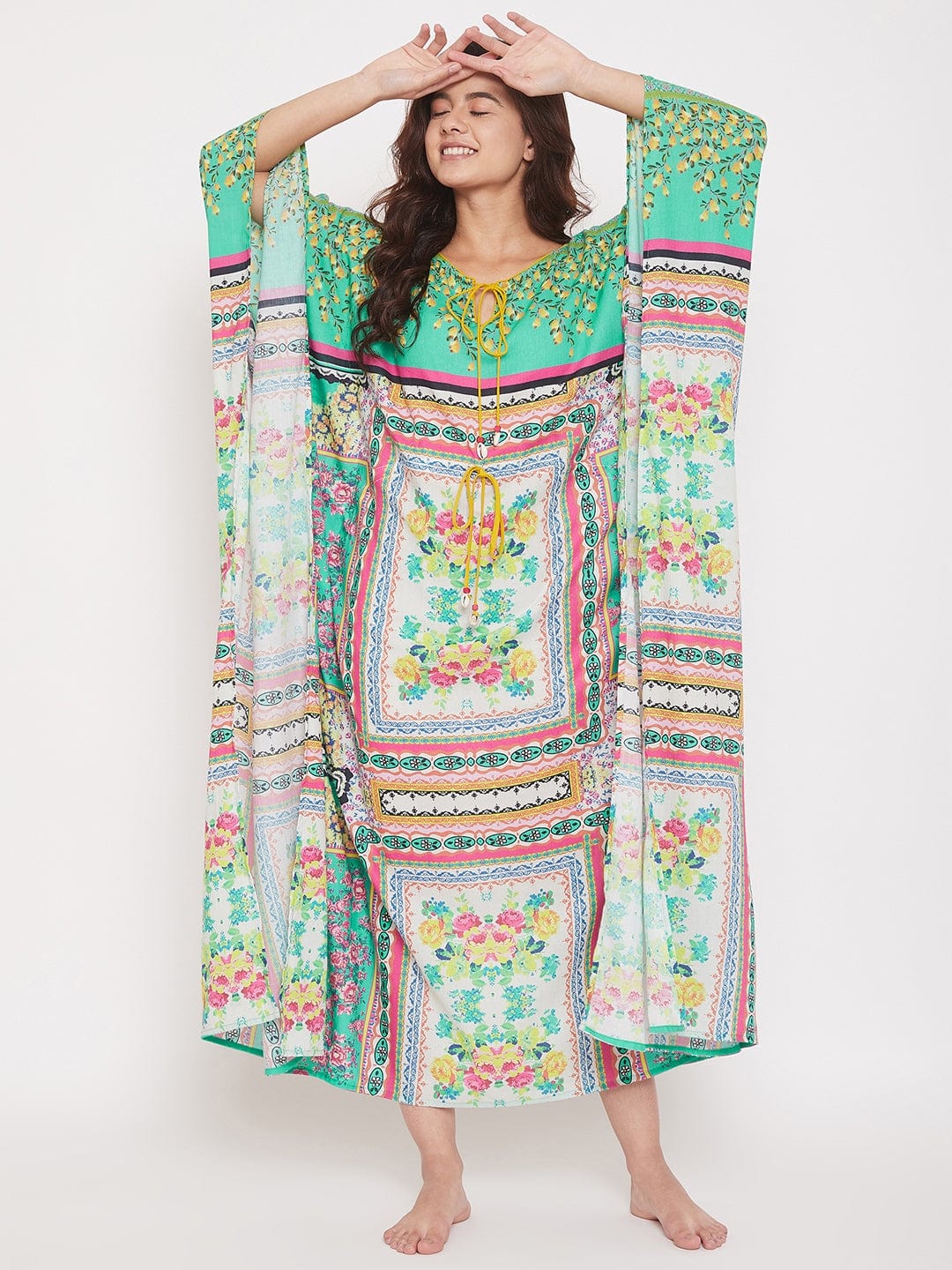 The Kaftan Company Kaftan Digital Printed Floral Cotton Maxi Kaftan (Final Sale)