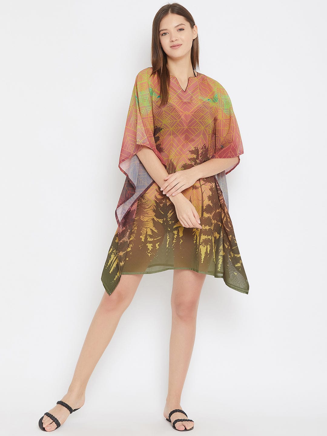 The Kaftan Company Kaftan Forest Brown Printed Kaftan Coverup -Final Sale