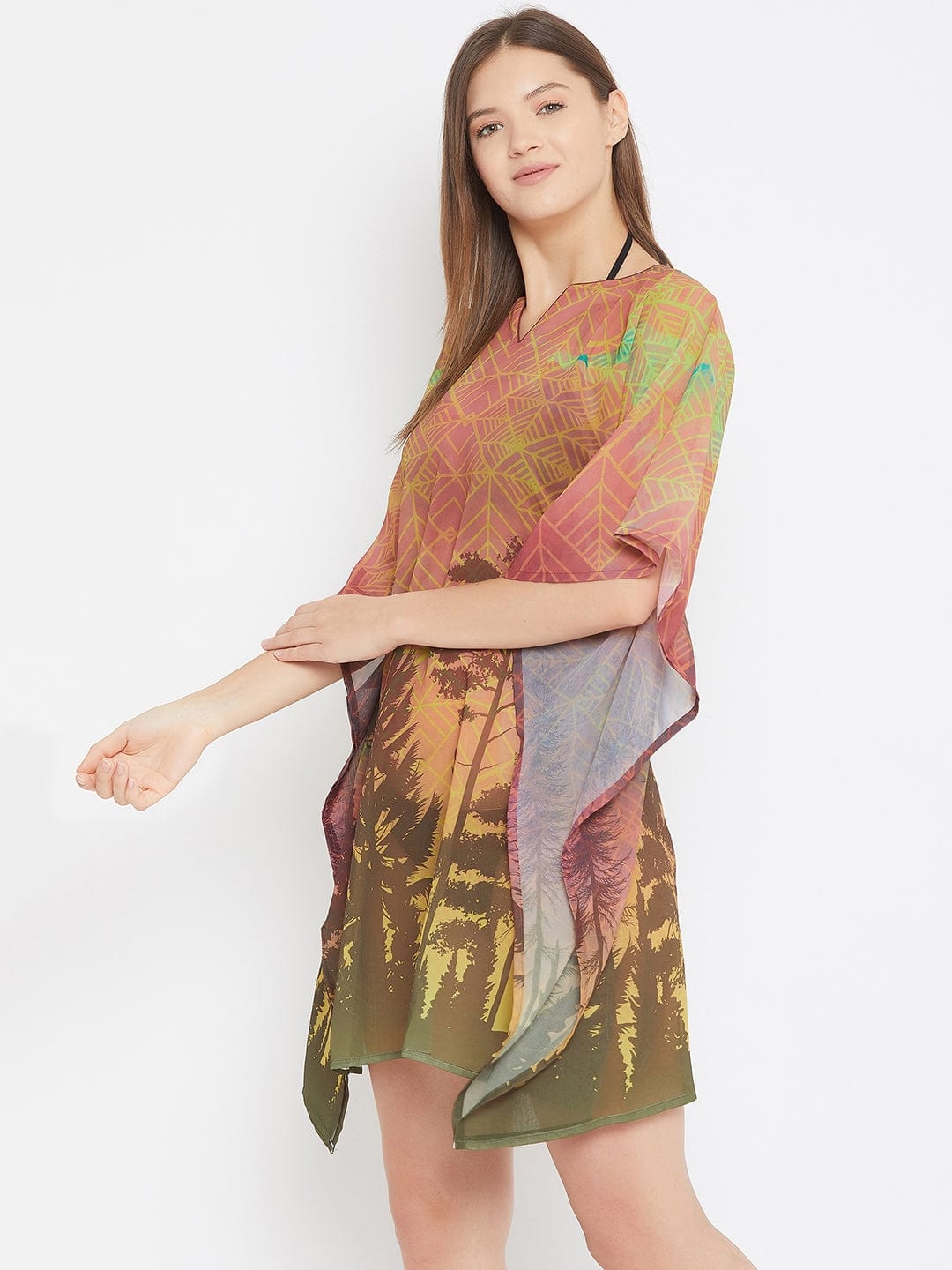 The Kaftan Company Kaftan Forest Brown Printed Kaftan Coverup -Final Sale