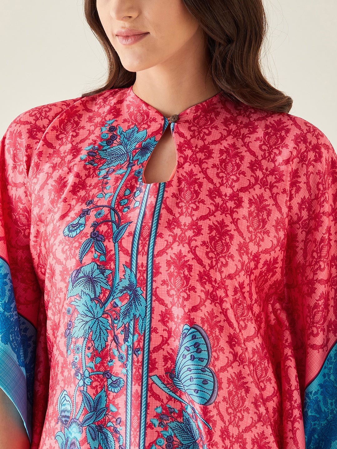 The Kaftan Company Kaftan Fuschia Fusion Floral Printed Satin Kaftan (Final Sale)