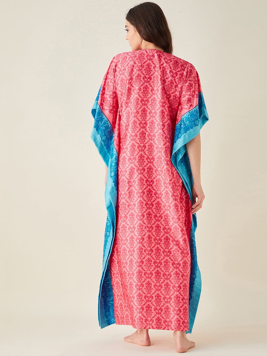 The Kaftan Company Kaftan Fuschia Fusion Floral Printed Satin Kaftan (Final Sale)