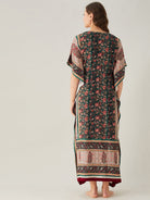 The Kaftan Company Kaftan Green And Red Florets Maternity and Feeding Kaftan