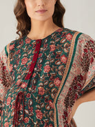 The Kaftan Company Kaftan Green And Red Florets Maternity and Feeding Kaftan