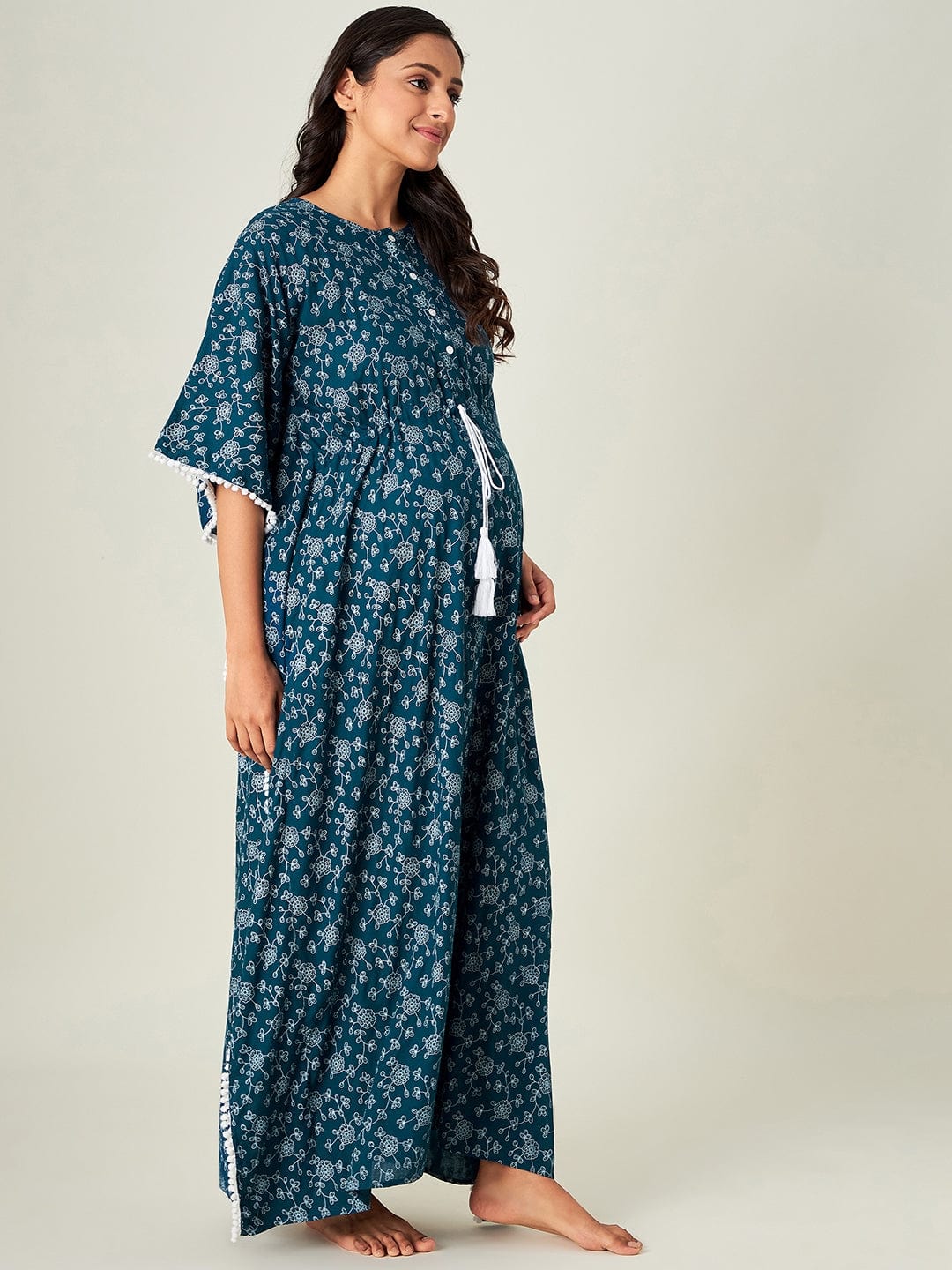 The Kaftan Company Kaftan Ink Blue Florets Maternity Kaftan - (Clearance - Final Sale)