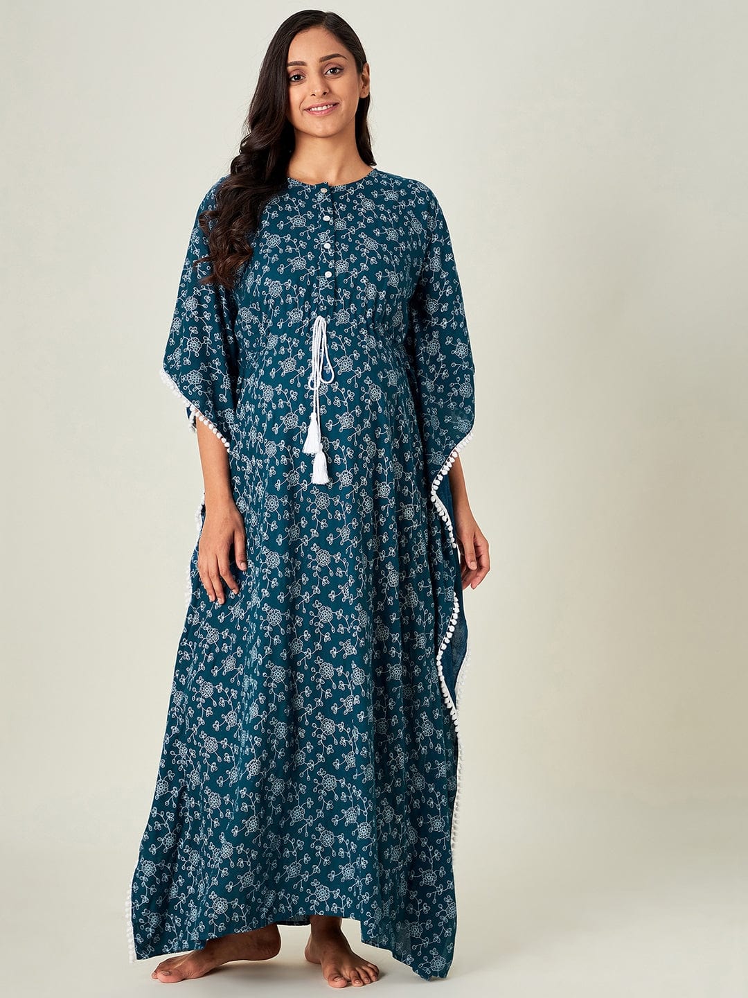 The Kaftan Company Kaftan Ink Blue Florets Maternity Kaftan - (Clearance - Final Sale)