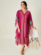 The Kaftan Company Kaftan Magenta Borders and Flora Resort Dress