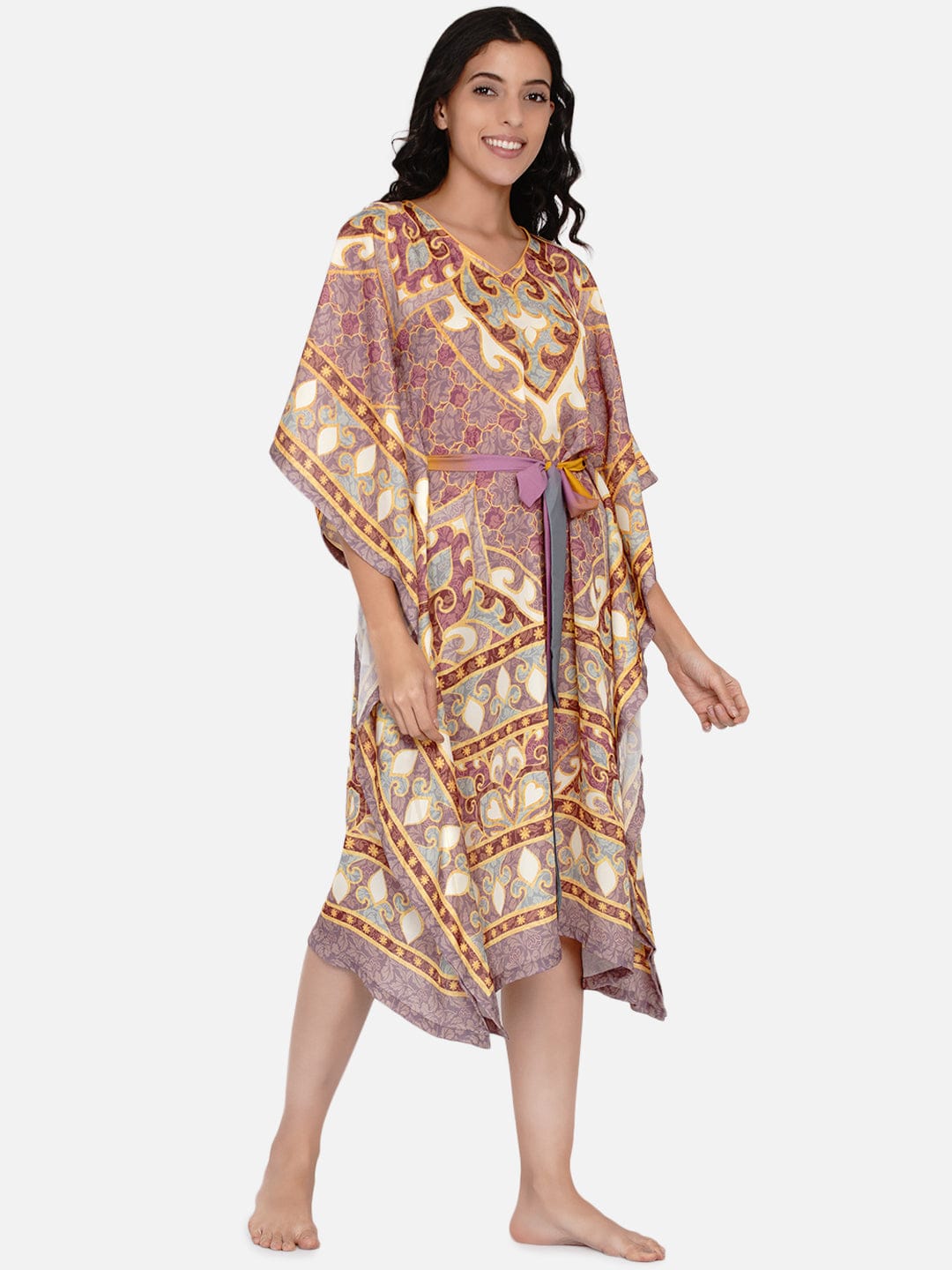 The Kaftan Company Kaftan Mauve Persian Ornamental Satin Kaftan - (Clearance - Final Sale)