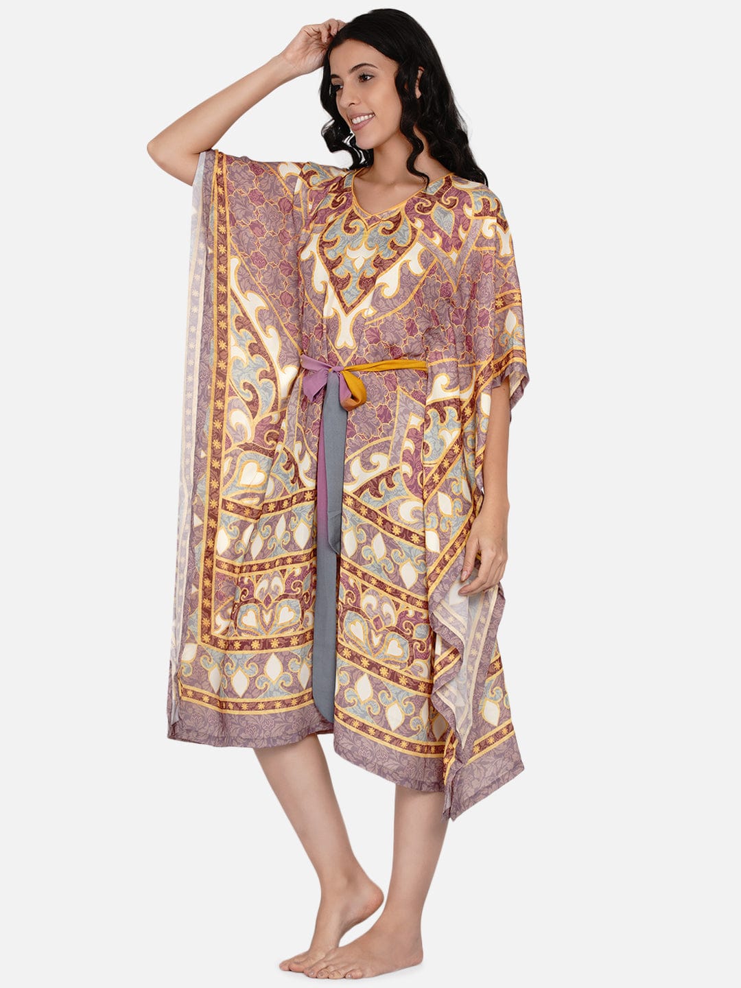 The Kaftan Company Kaftan Mauve Persian Ornamental Satin Kaftan - (Clearance - Final Sale)