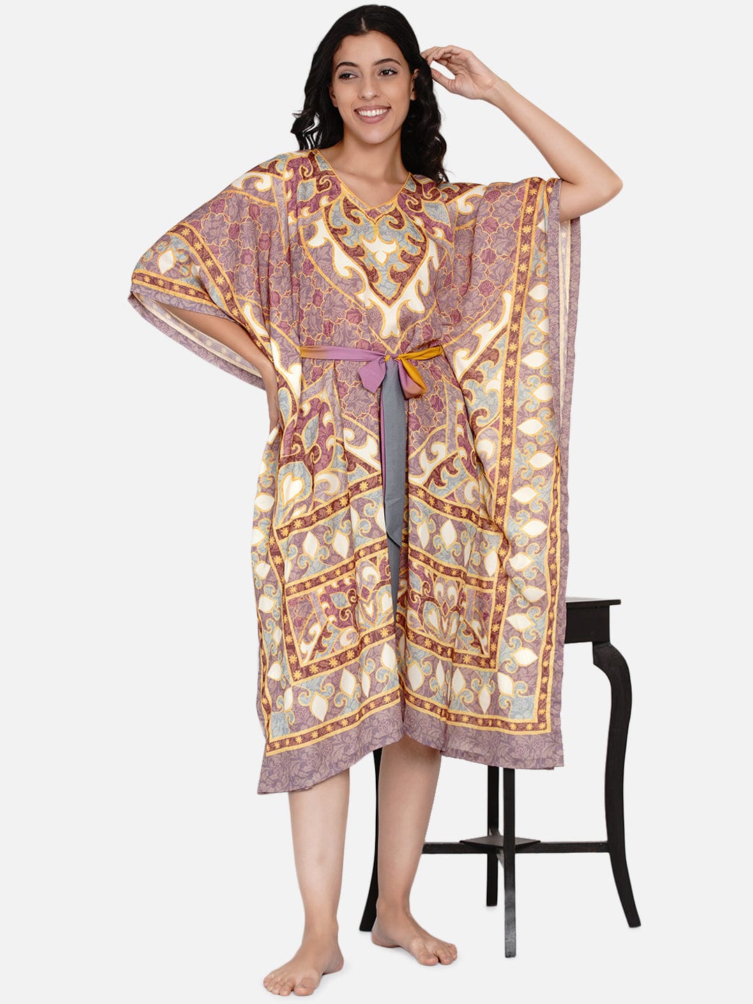 The Kaftan Company Kaftan Mauve Persian Ornamental Satin Kaftan - (Clearance - Final Sale)