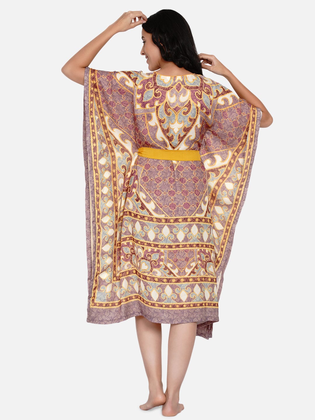 The Kaftan Company Kaftan Mauve Persian Ornamental Satin Kaftan - (Clearance - Final Sale)