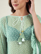 The Kaftan Company Kaftan Mint Green Polka Print Resort Kaftan