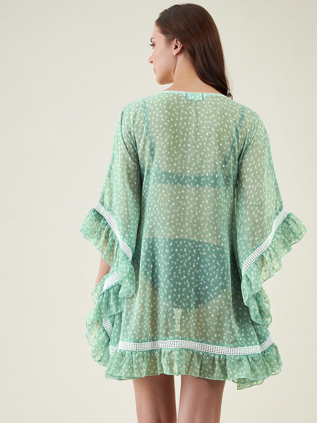 The Kaftan Company Kaftan Mint Green Polka Print Resort Kaftan