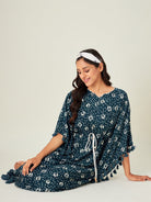 The Kaftan Company Kaftan Navy Blue Bandhani Loungewear Kaftan