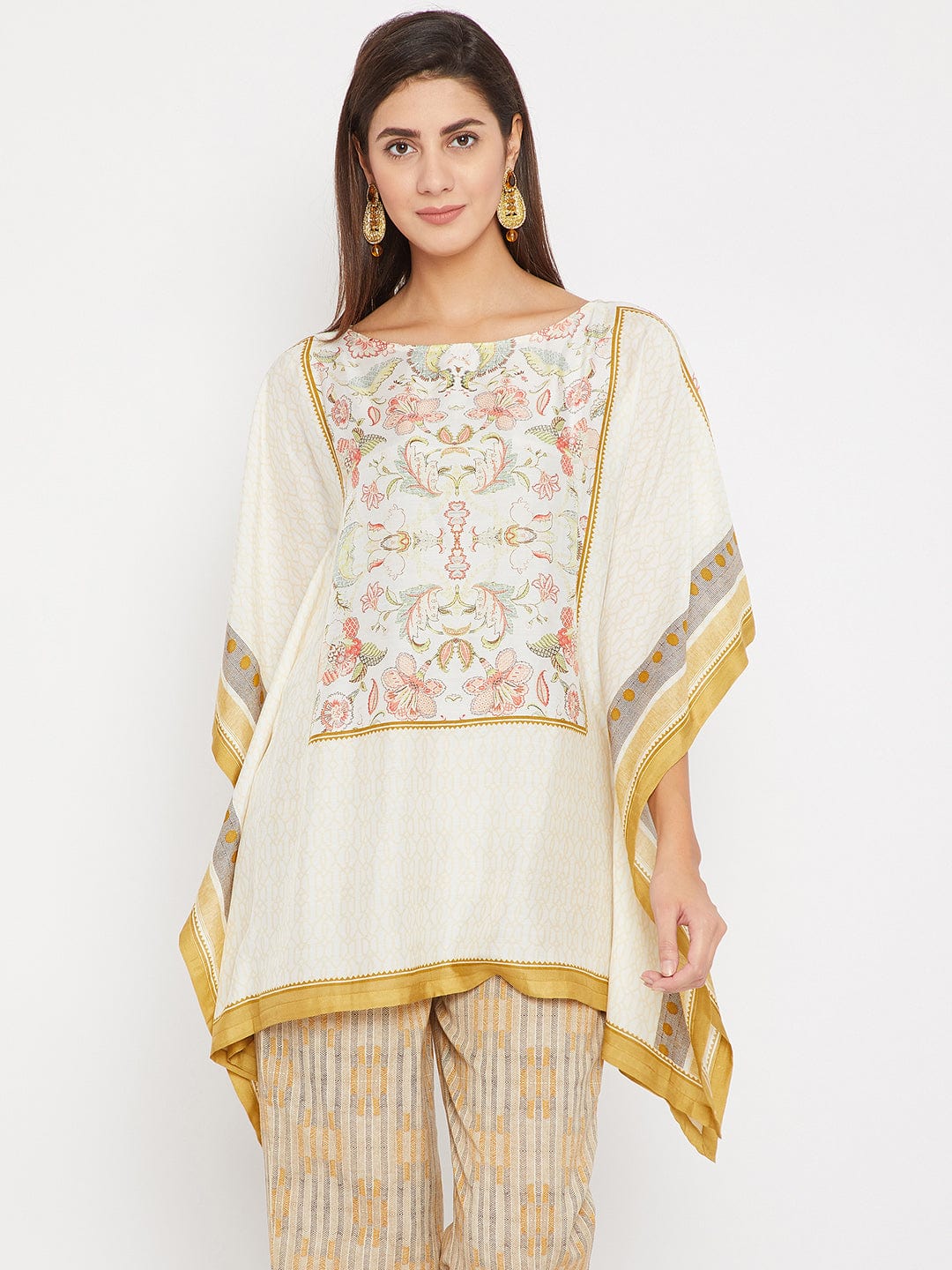 The Kaftan Company Kaftan Off White Cotton-Silk Palampore Kaftan