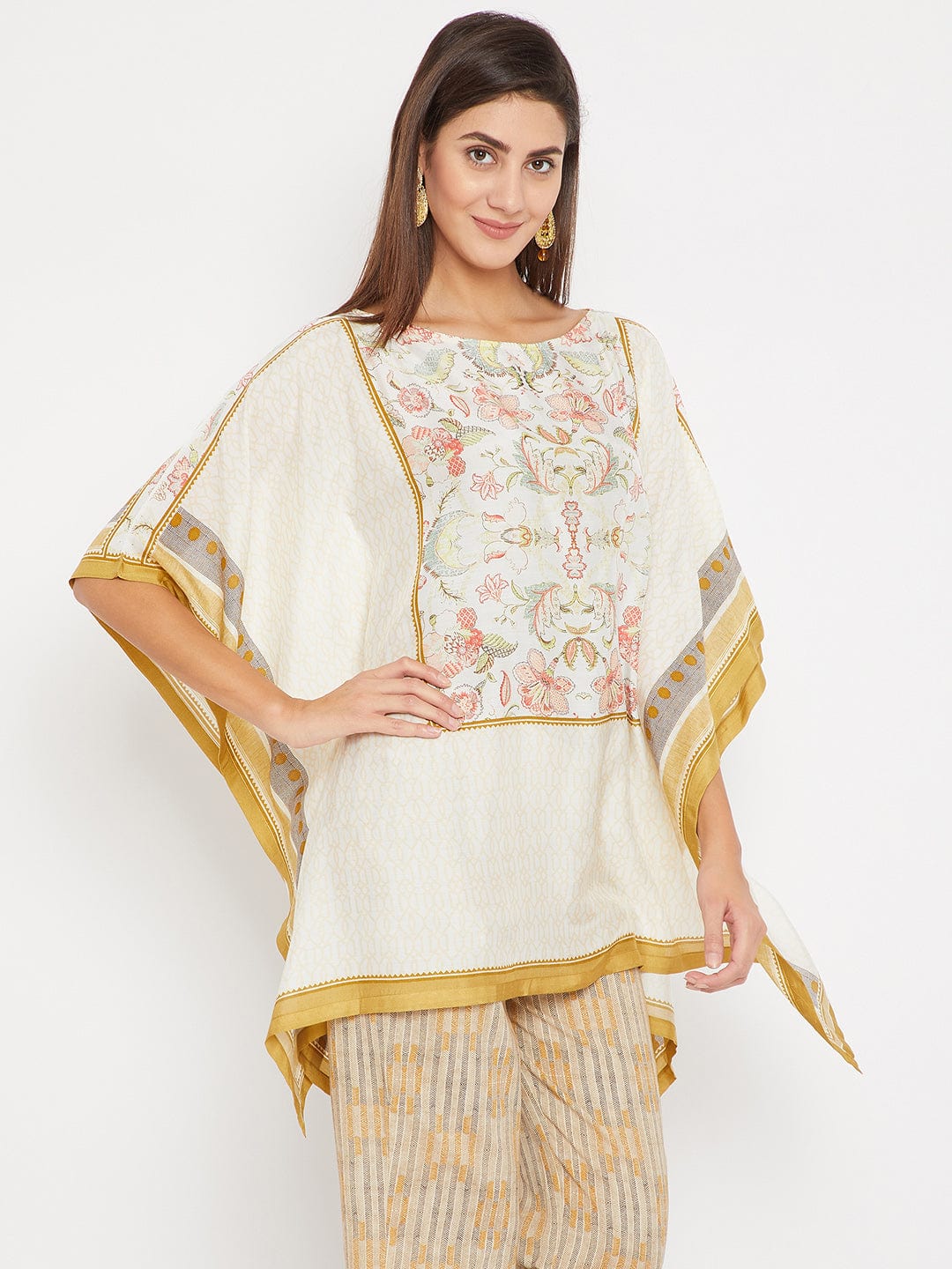 The Kaftan Company Kaftan Off White Cotton-Silk Palampore Kaftan