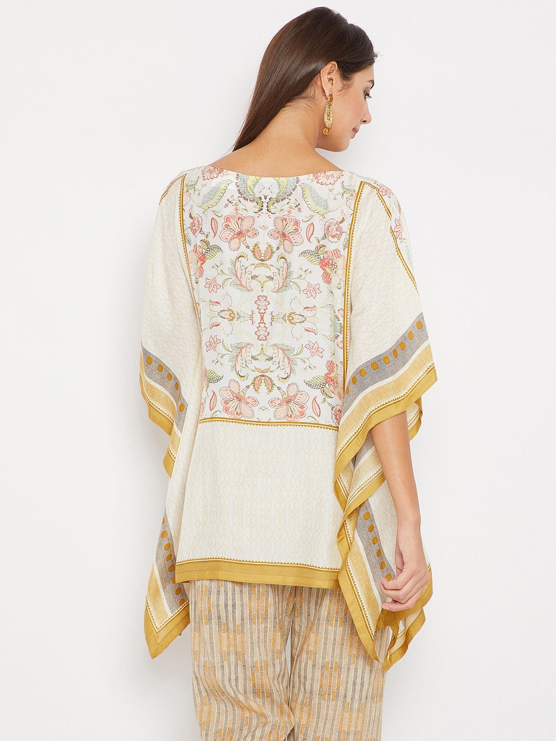 The Kaftan Company Kaftan Off White Cotton-Silk Palampore Kaftan