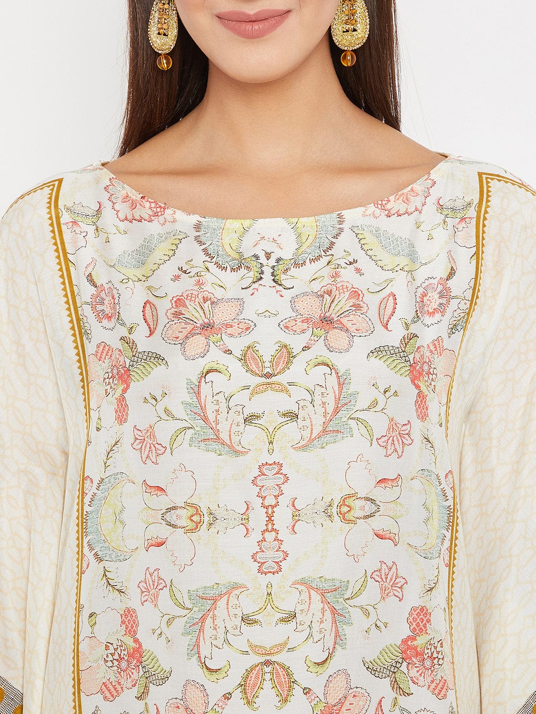 The Kaftan Company Kaftan Off White Cotton-Silk Palampore Kaftan