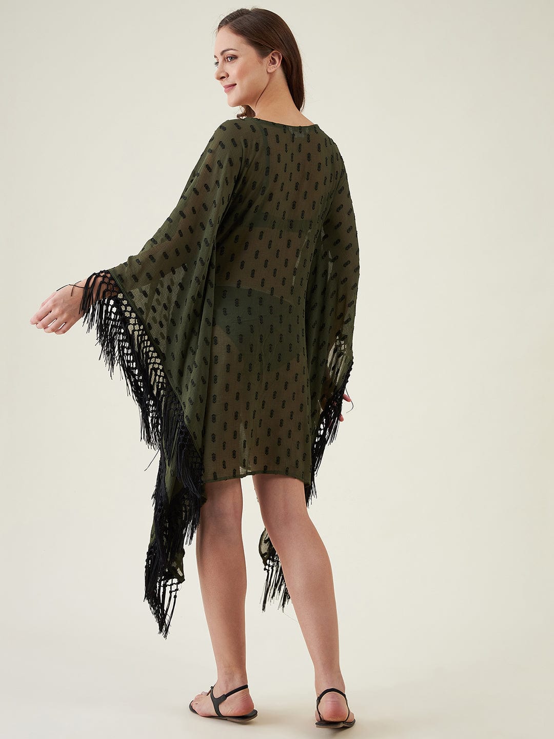 The Kaftan Company Kaftan Olive Green And Black Resort Kaftan