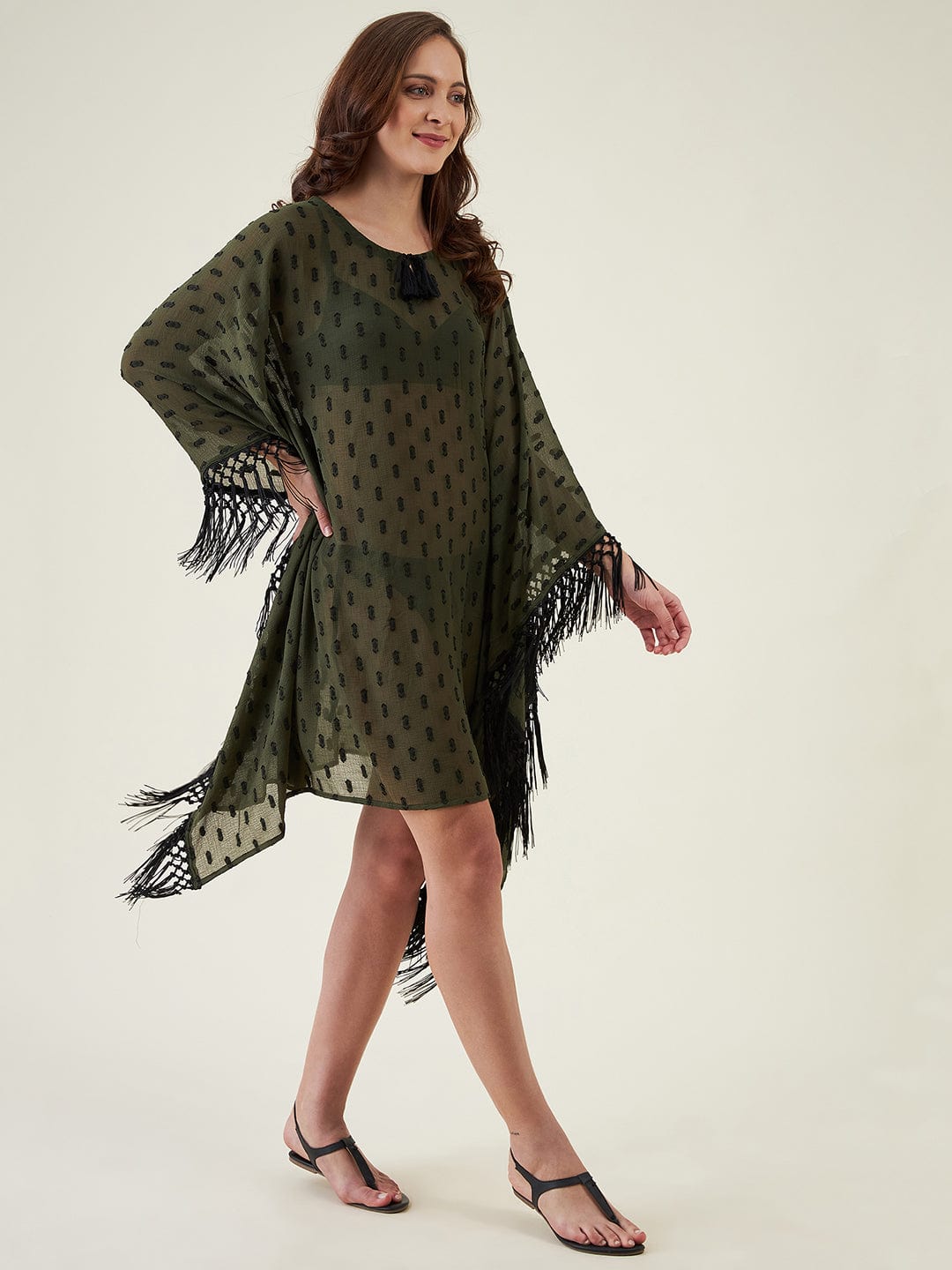 The Kaftan Company Kaftan Olive Green And Black Resort Kaftan